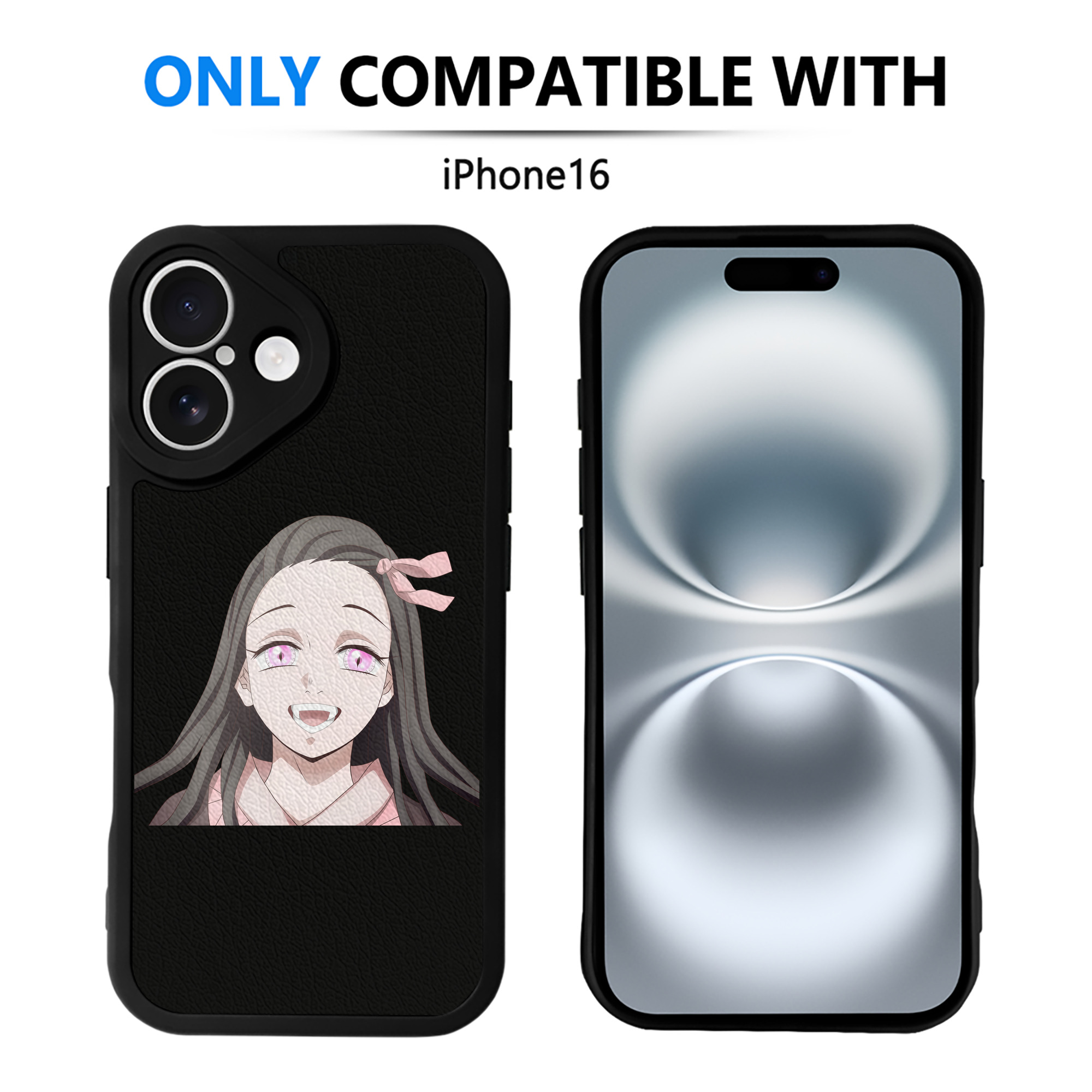 （画像用） 鬼滅の刃（きめつのやいば）竈門 禰󠄀豆子／かまど ねずこ Kamado Nezuko 【iPhone 16シリーズ対応】シリコンスマホケース（レザー調） 材質：シリコン
